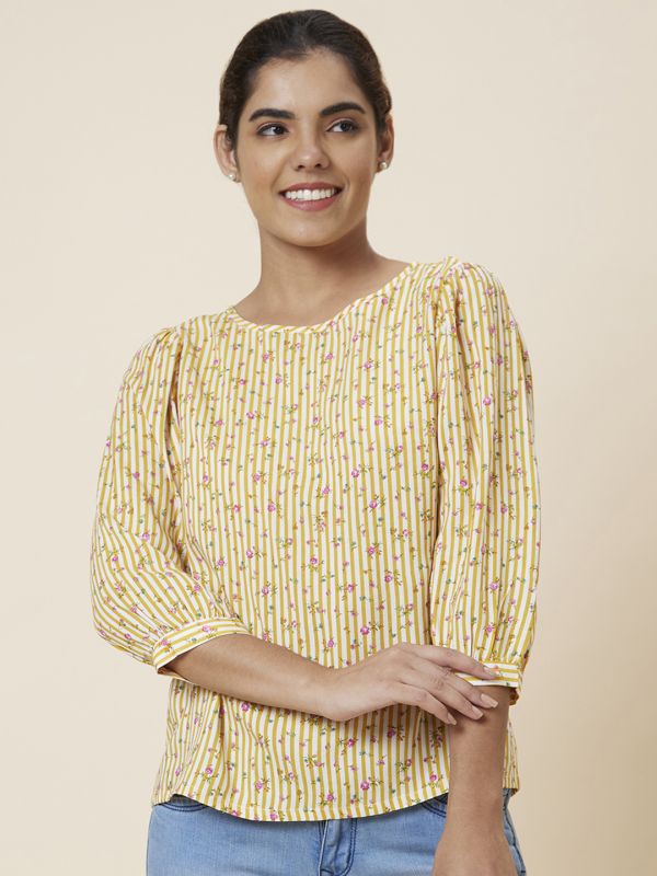 Globus Women Yellow Striped Viscose Top