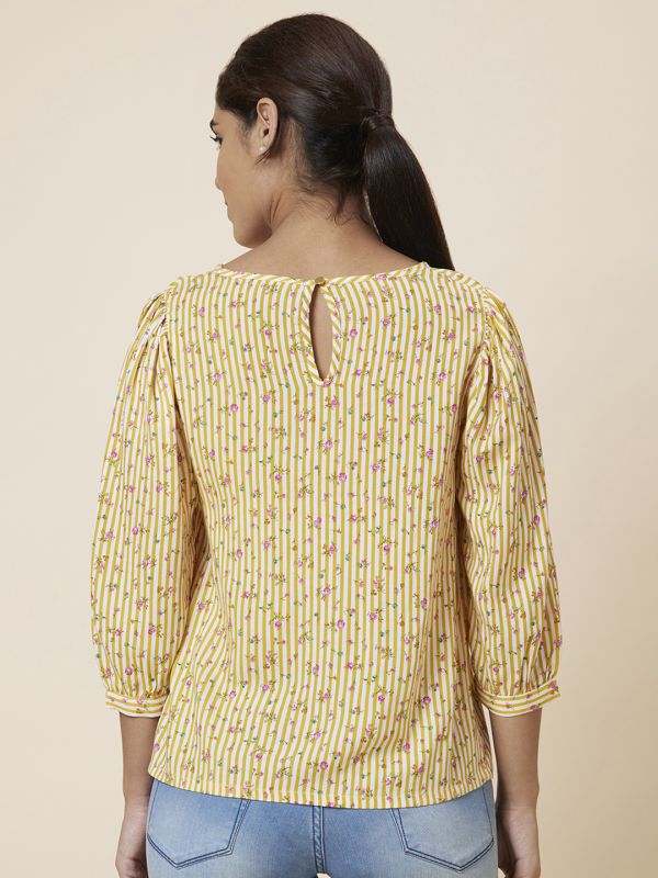 Globus Women Yellow Striped Viscose Top