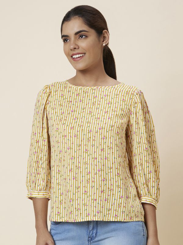 Globus Women Yellow Striped Viscose Top