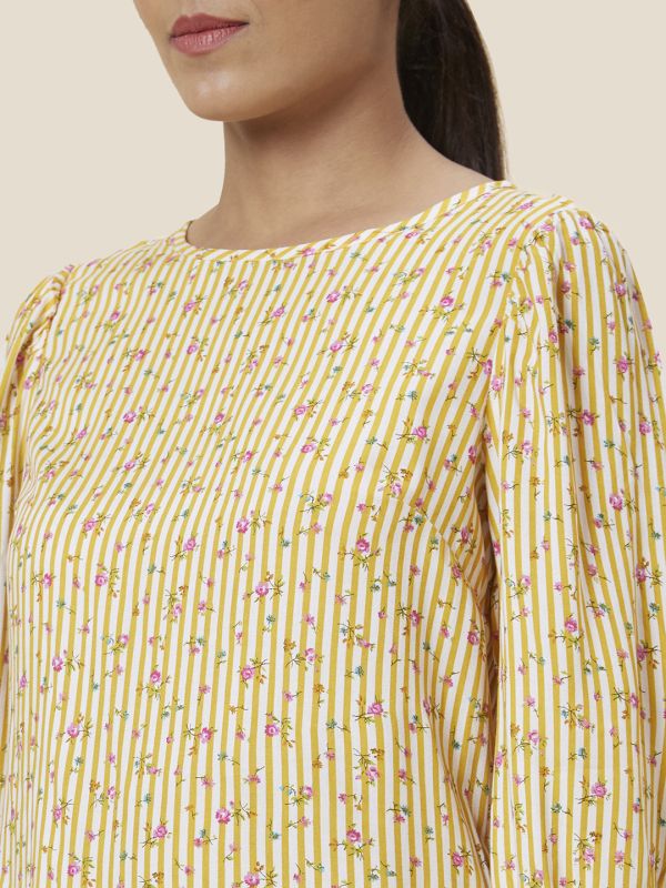 Globus Women Yellow Striped Viscose Top