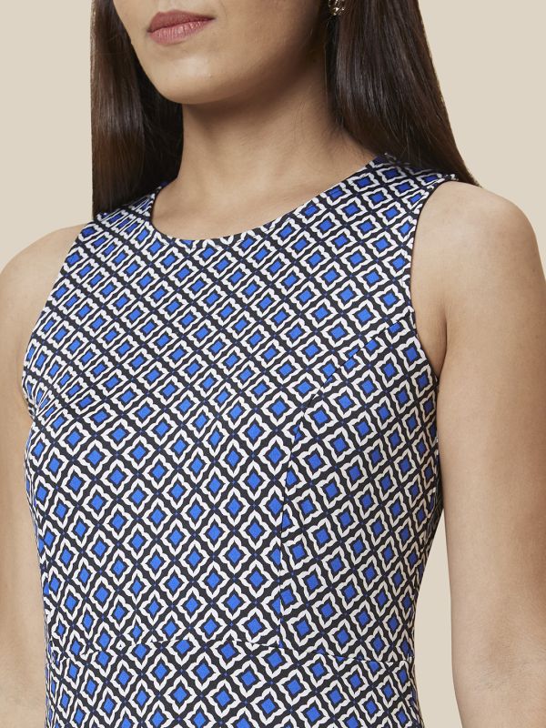 Globus Women Navy Printed Sleeveless A-Line Dress