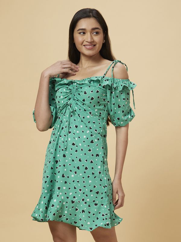 Globus Women Green Printed A-Line Dress