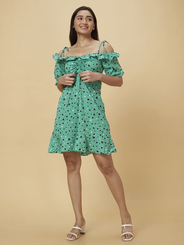 Globus Women Green Printed A-Line Dress