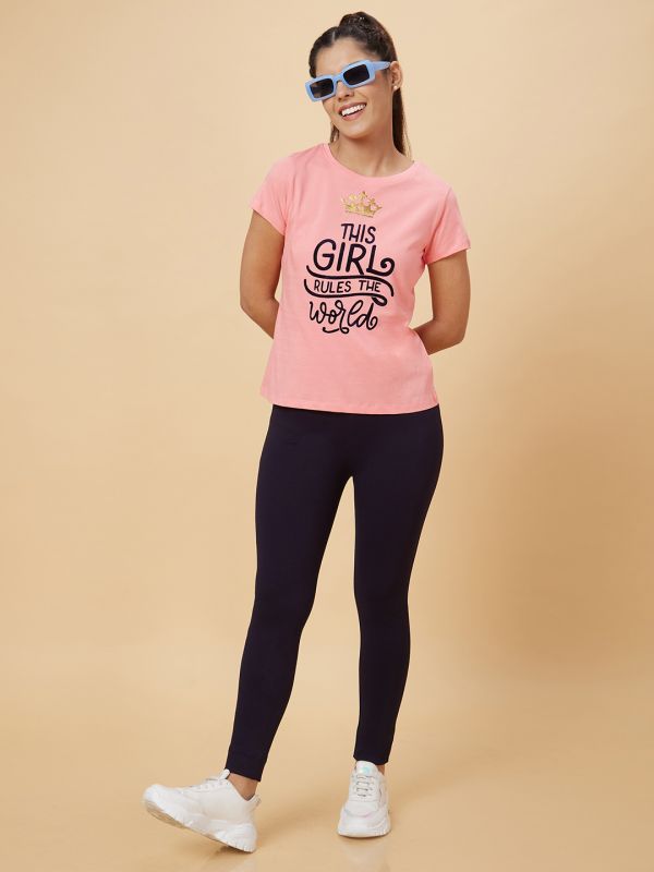 Globus Women Pink Printed Cotton T-Shirt