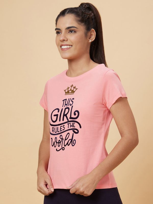 Globus Women Pink Printed Cotton T-Shirt