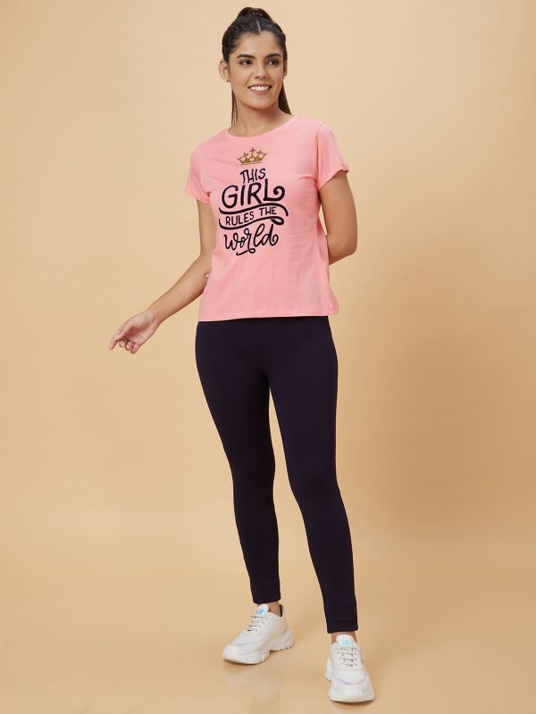 Globus Women Pink Printed Cotton T-Shirt