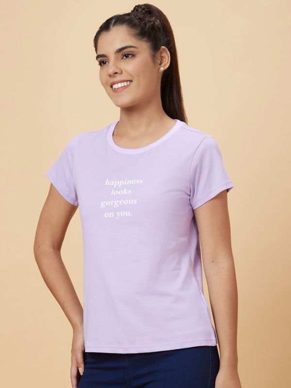 Globus Women Lavender Printed Cotton T-Shirt