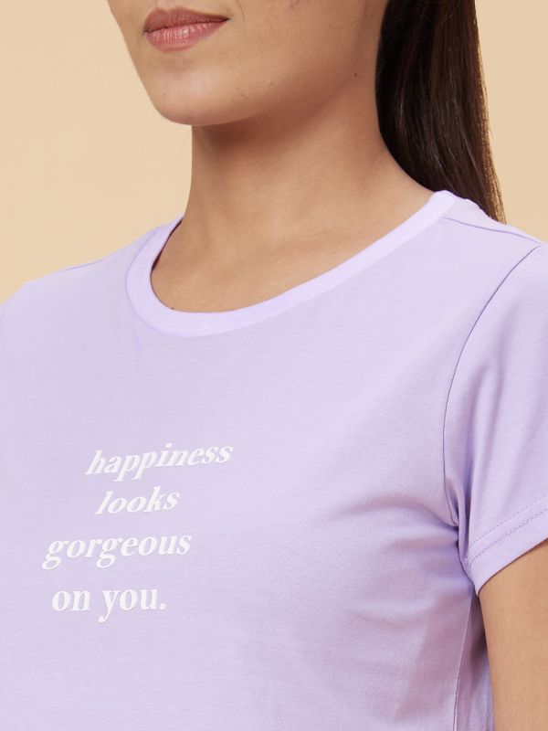 Globus Women Lavender Printed Cotton T-Shirt