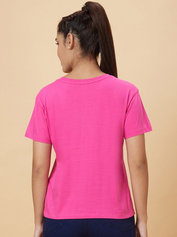 Globus Women Pink Printed Cotton T-Shirt