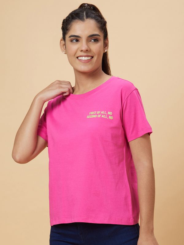 Globus Women Pink Printed Cotton T-Shirt