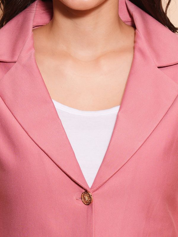 Globus Women Dusty Pink Lapel Collared Long Sleeves Front Opening Crop Work Wear Blazer