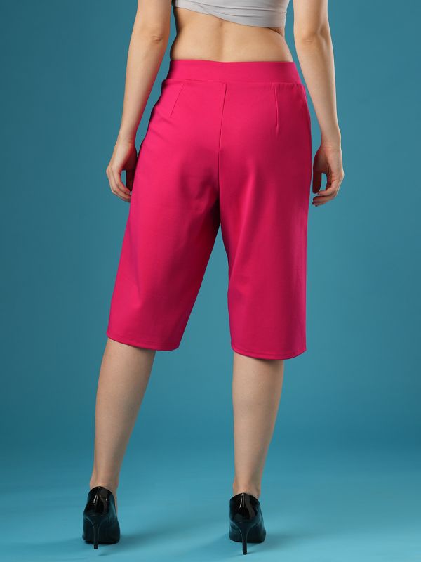 Globus Women Hot Pink Mid Rise Stretchable Relaxed Fit Flat Front Slip-On Culottes