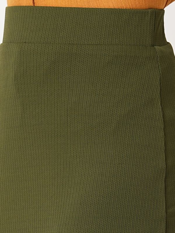 Globus Women Dark Olive High-Rise Stretchable Side Slit Workwear Maxi Pencil Skirt