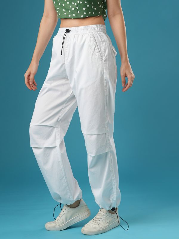 Globus Women White Mid-Rise Relaxed Fit Drawstring Waist Toggles Hem Cargo Trousers