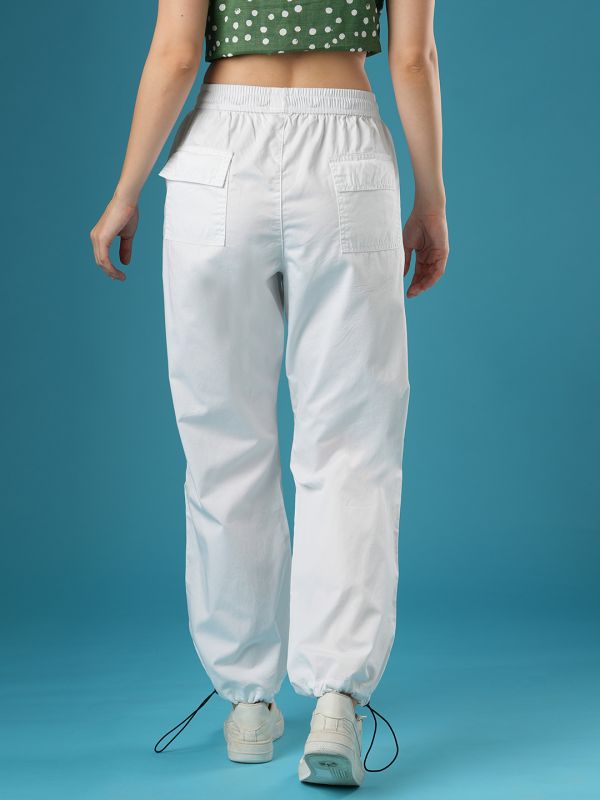 Globus Women White Mid-Rise Relaxed Fit Drawstring Waist Toggles Hem Cargo Trousers