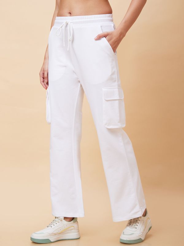 Globus Women White Solid High-Rise Straight Leg Cargo Track Pant