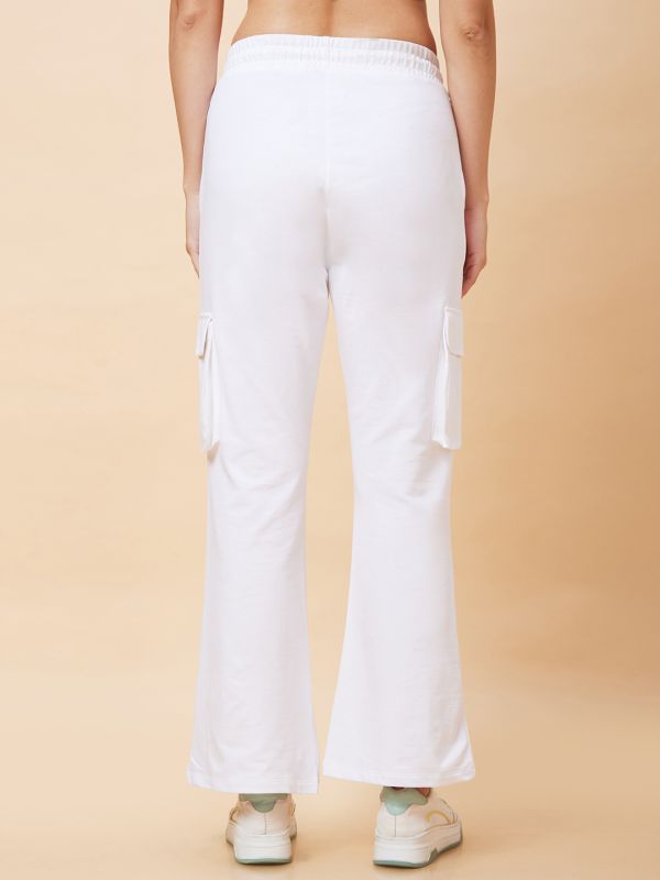 Globus Women White Solid High-Rise Straight Leg Cargo Track Pant