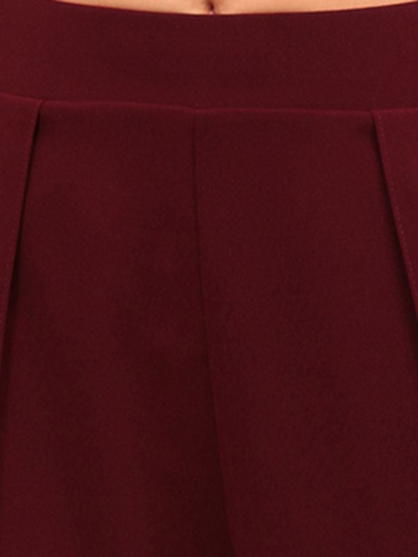 Globus Women Maroon Straight Fit Pleated Wide Leg Trousers