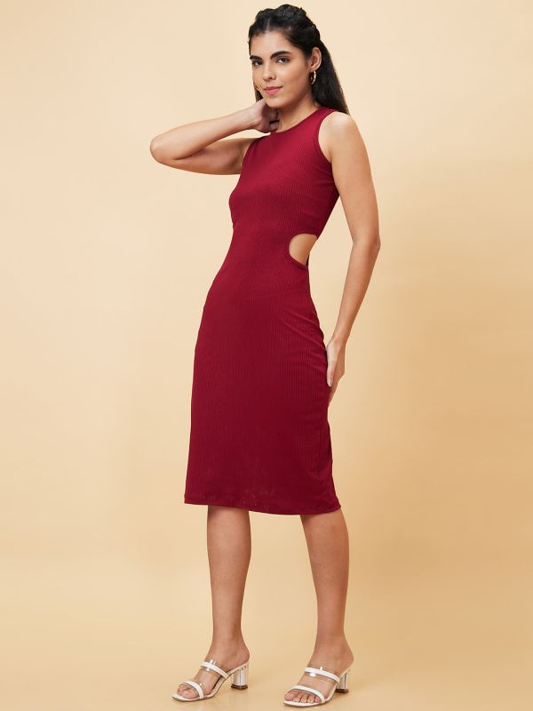 Globus Women Maroon Solid Bodycon Casual Dress