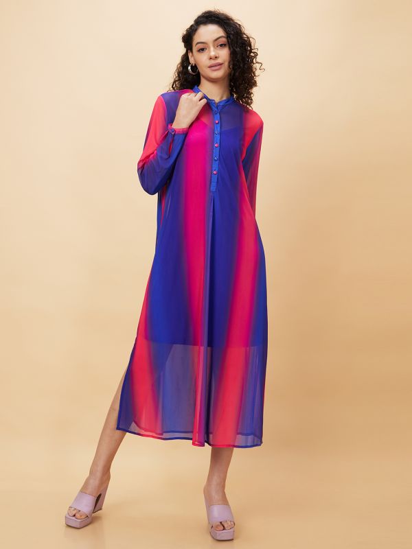 Globus Women Blue Colourblocked Fit And Flare Casual Midi Dress