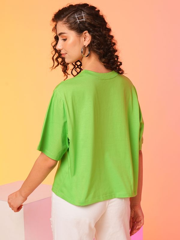 Globus Women Green Boxy Fit Cool Summer T-Shirt