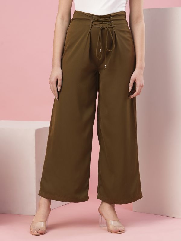 Globus Women Tan High-Rise Loose Fit Parallel Trousers