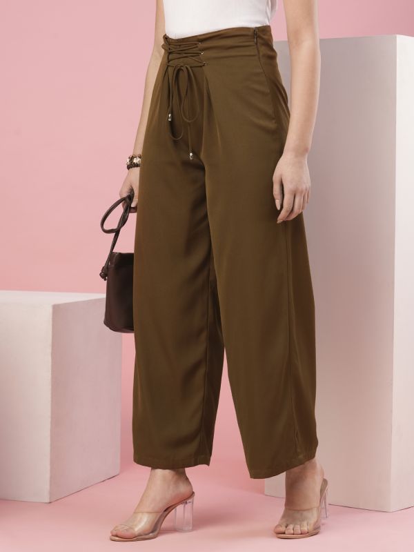 Globus Women Tan High-Rise Loose Fit Parallel Trousers