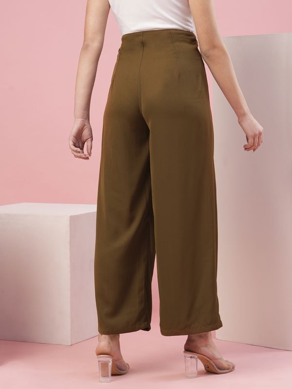 Globus Women Tan High-Rise Loose Fit Parallel Trousers