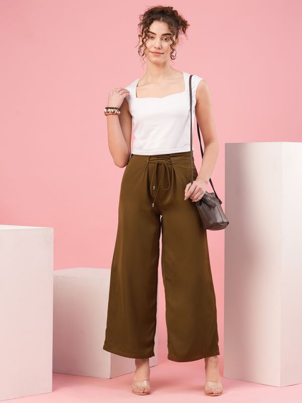 Globus Women Tan High-Rise Loose Fit Parallel Trousers