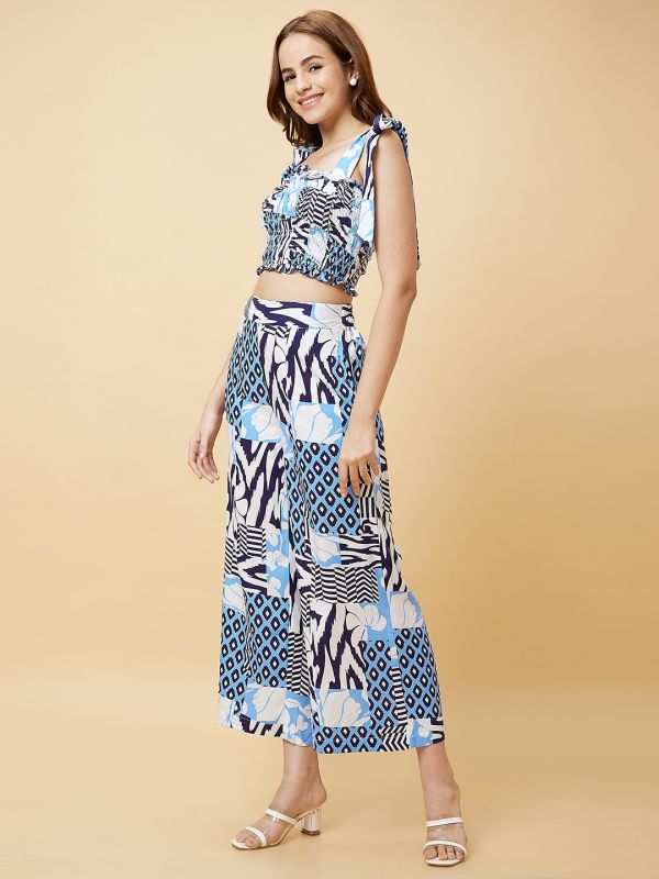 Globus Women Blue Printed Casual Co-Ord Set with Top And Palazzo