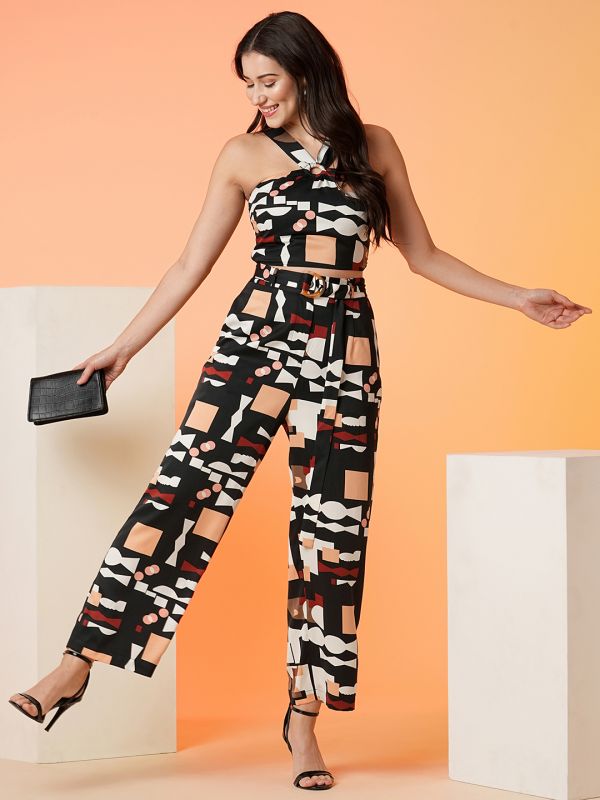 Globus Women Black Printed Top & Trouser Co-Ord Set