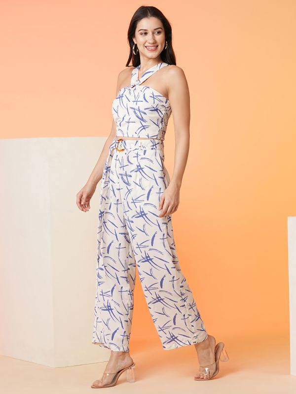 Globus White Wine Printed Top & Trouser Co-Ord Set