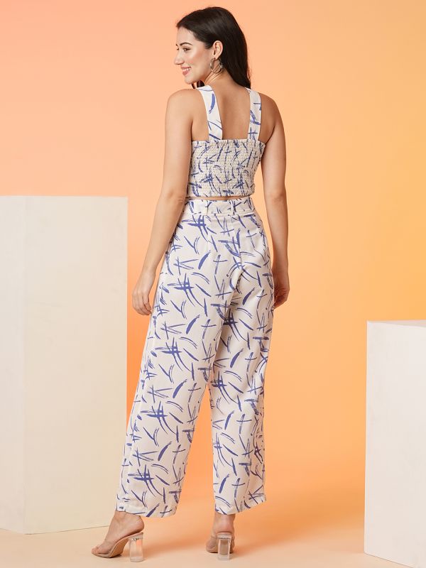 Globus White Wine Printed Top & Trouser Co-Ord Set