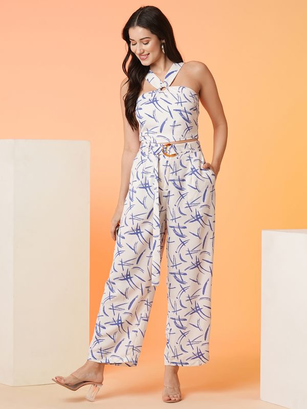 Globus White Wine Printed Top & Trouser Co-Ord Set