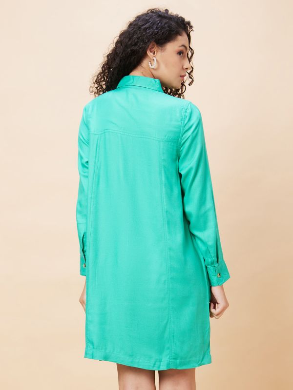 Globus Women Green Solid Casual Shirt Dress