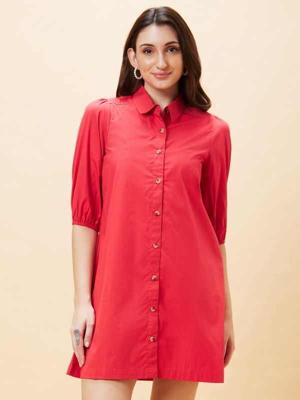 Globus Women Red Solid Shirt Dress