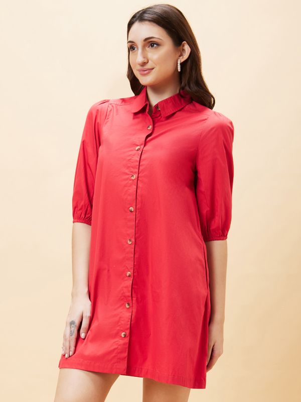 Globus Women Red Solid Shirt Dress