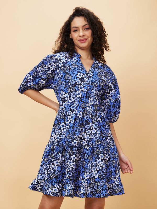 Globus Women Navy Printed A-Line Casual Dress