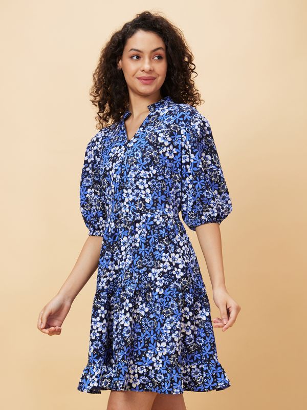 Globus Women Navy Printed A-Line Casual Dress