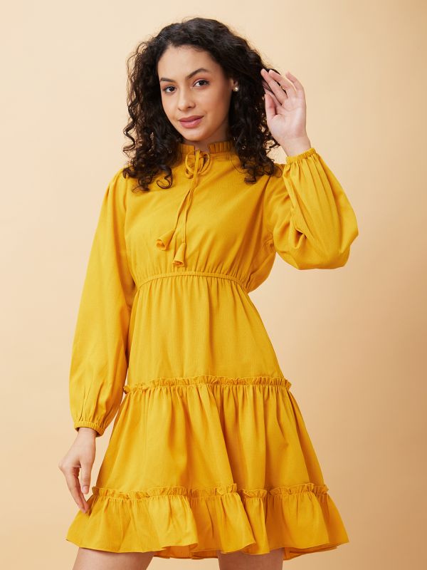 Globus Women Mustard Solid A-Line Casual Dress