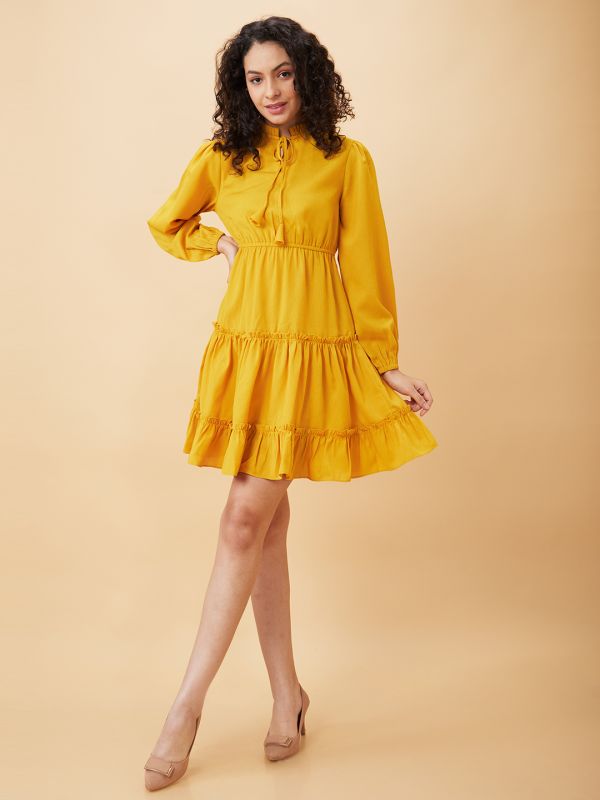 Globus Women Mustard Solid A-Line Casual Dress