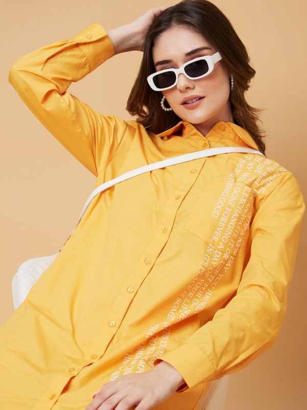 Globus Women Yellow Typography Print Shirt Dress