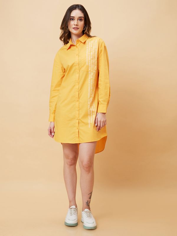 Globus Women Yellow Typography Print Shirt Dress