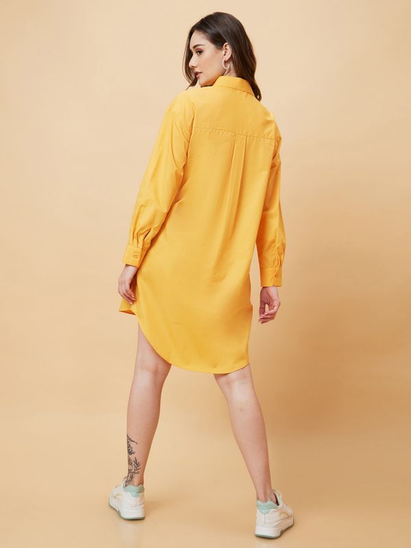 Globus Women Yellow Typography Print Shirt Dress