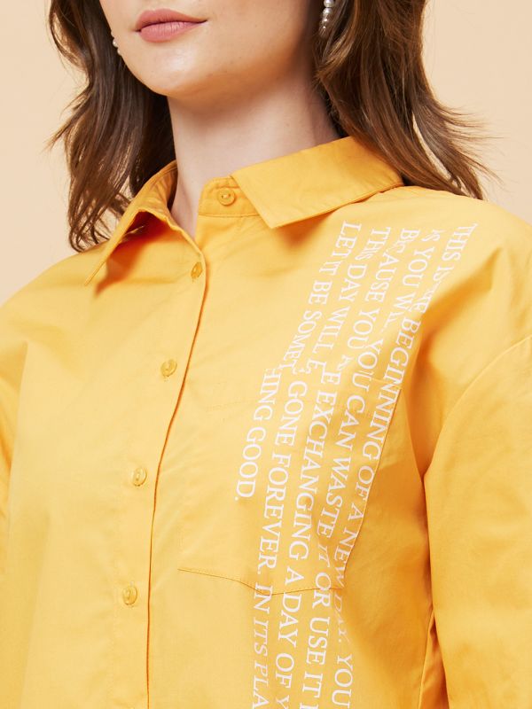 Globus Women Yellow Typography Print Shirt Dress