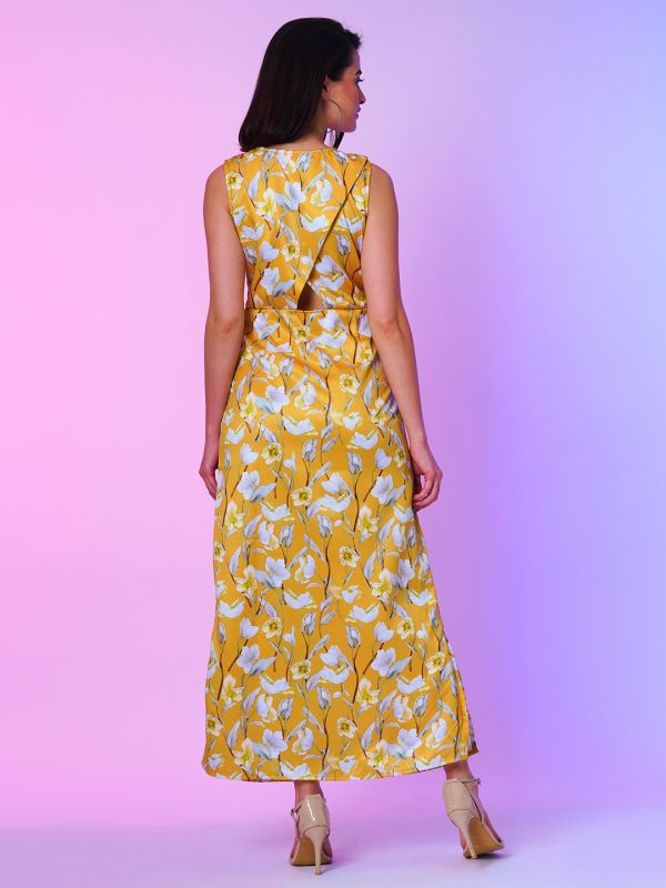 Globus Women Yellow Floral Print Front Wrap A-line Dress