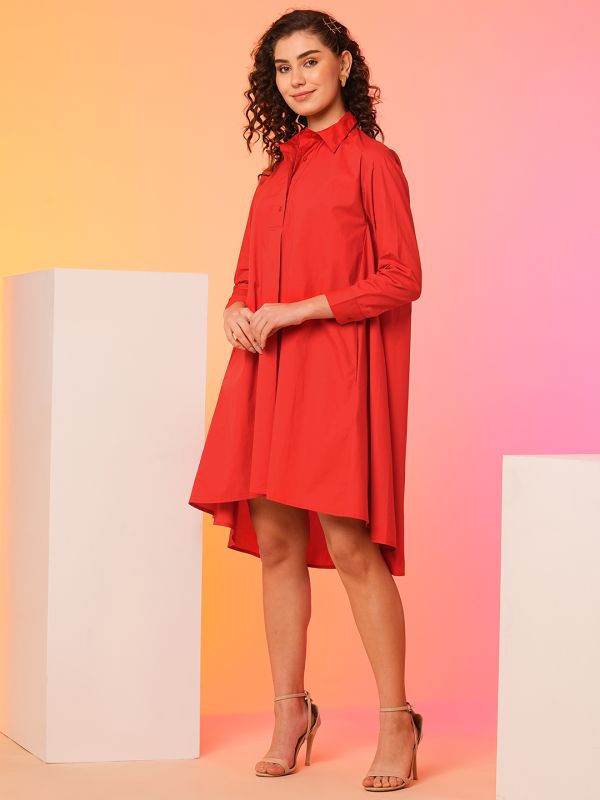 Globus Women Red Asymmetric Loose Fit A-Line Dress