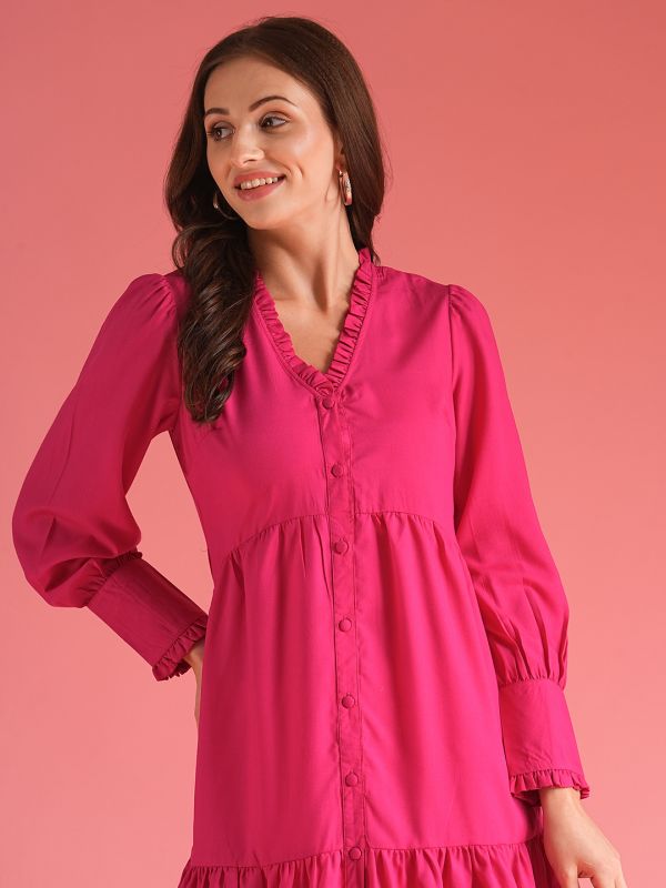 Globus Women Pink Button Down Shirt Style A-Line Mini Dress