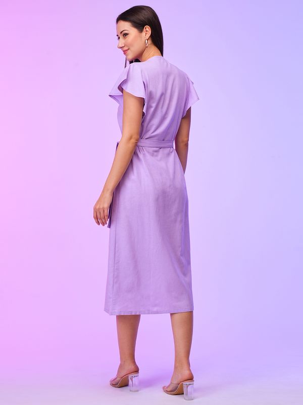 Globus Women Lavender A-Line Summer Midi Dress With Belt Tie-Up