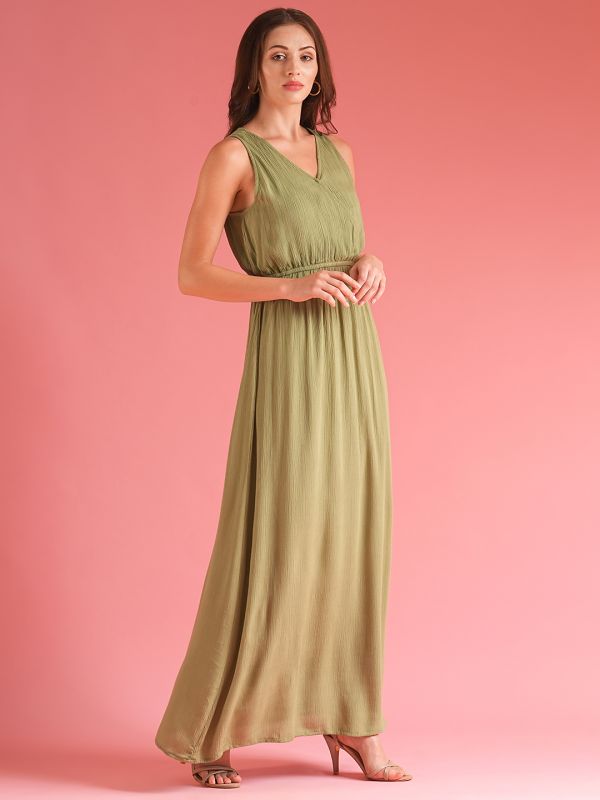 Globus Women Green Fit & Flare Maxi Wrap Dress